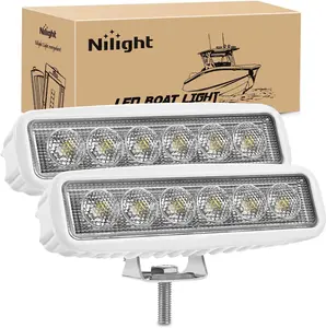 Nilight Marine Led Light Bar 2PCS 18w White 150° Flood Beams Ponton Boat Deck Dock Lights IP67 Waterproof for Night Fishing T-top Stern Yacht Kayak Port Sailboat Outboard Vehicle Motor