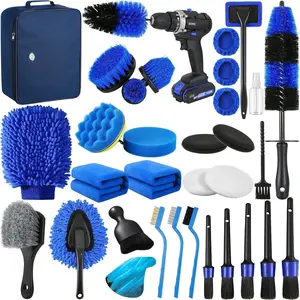 34 count  Detailing Kit,  Detailing Brush Set,  Wash Cleaning Kit,  Detailing Brushes, Professional  Care Kit for Interior Exterior Wheels, Blue