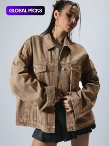 Women's Plain Basic Button Front Drop Shoulder Fitted Denim Coat Jacket, Casual Long Sleeve Collared Pocket Outerwear for Daily Wear, Ladies Clothes for All Seasons, Clothing for Women, Aesthetic Womenswear for Everyday