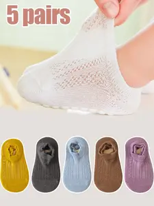 5 Pairs Kids Anti-Slip Focus Socks, Boys Girls Baby Walking Non-Slip Floor Socks, Summer Short Mesh Thin Breathable Baby Socks