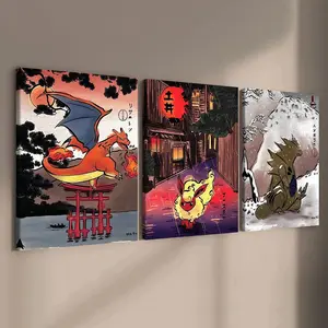 3 count wooden frame canvas, cute cartoon cute pet poster, fun elf decoration, game room decoration, stylish bedroom decoration, Modern art home decoration, living room and corridor wall decoration, HD, waterproof, art, Artwork