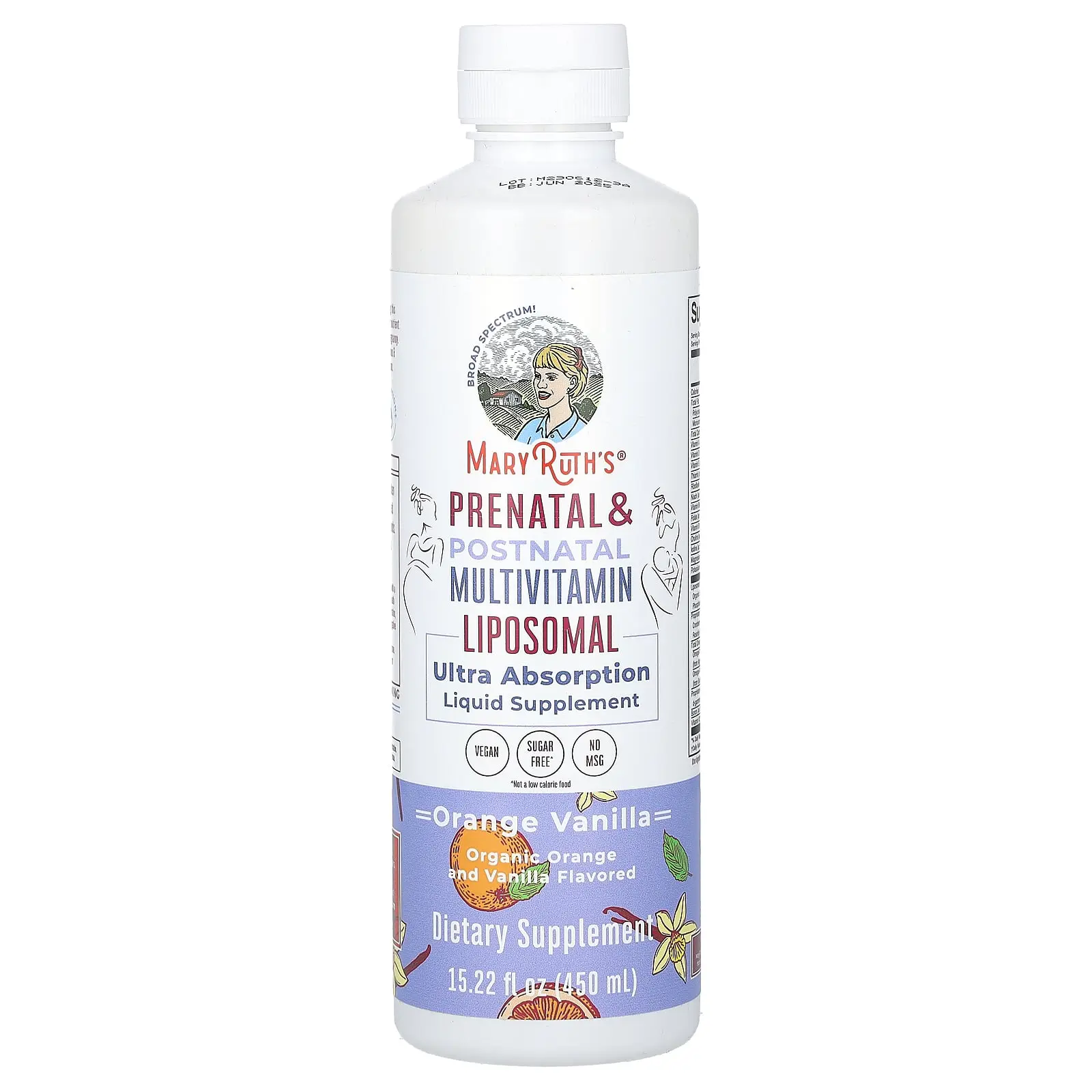 MaryRuth's Prenatal & Postnatal Multivitamin Liposomal, Orange Vanilla, 15.22 fl oz (450 ml) | HSA/FSA Eligible