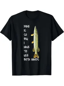 Men'S Northern Barracuda Fishing Pattern T-Shirt| Casual Fit, Short Sleeves, Black Print, Machine Washable, Quick Release, Comfortable Fit, All-season, Vintage Style, Crew Neck, Slight Stretch Fabric