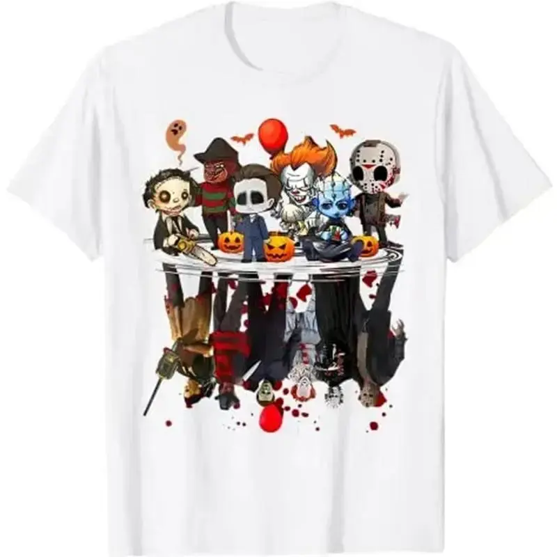 Horror Movie Characters Halloween Shirt - Freddy Jason Chucky Gothic Tee For Kids & Adults! Spooky Season Matching Family Tops Horror Movie Fans, Halloween Party Goers, Gothic Style Lovers Film Buffs Everyday Comfort