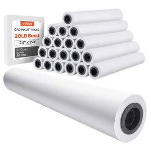 fathersdaygift VEVOR Wide Format Paper, 24 inx 150 ft Plotter Roll, 20 Rolls CAD Bond Rolls with 2 in Core, 20 LB Bond Paper Rolls, Ideal for CAD Drawings, Engineering Plans, GIS Maps, and Architectural Designs
