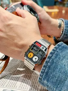 Men's Vintage Square Quartz Watch, Multifunctional Temperature Timer, Fashion Outdoor Travel Wristwatch, Perfect Holiday Gift