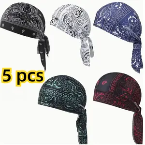5pcs Unisex Bandana Hat Set - Breathable Printed Safety Helmet Liner, Cooling Motorcycle Pirate Head Wrap, Versatile Cycling Sports Outdoor Headwear Accessory