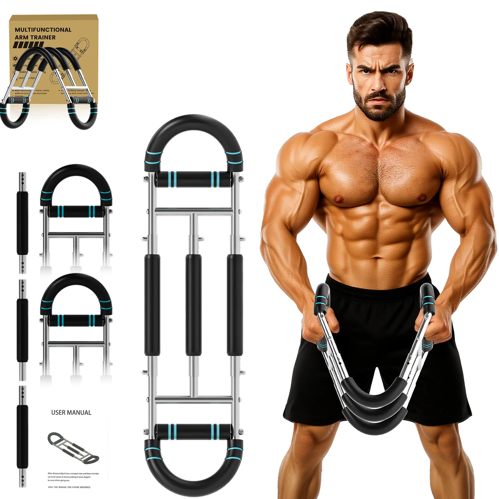 Stainless Steel Spring Arm Workout Machine - Adjustable 40-140 lbs Resistance Exercise Equipment for Men’s At-Home Gym Strength Training, Training Arm Trainer, Home Gym Equipment (summerwins)