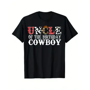 funny shirt Uncle 1St First Birthday Cowboy Western Rodeo Party Matching T-Shirt, 100% Cotton, Black Round Neck, Soft And Comfortable, Casual Outing, Street Sports, Spring Summer Wear, Holiday Gift, Perfect Print, Machine Washable T-Shirt, Casual Summer
