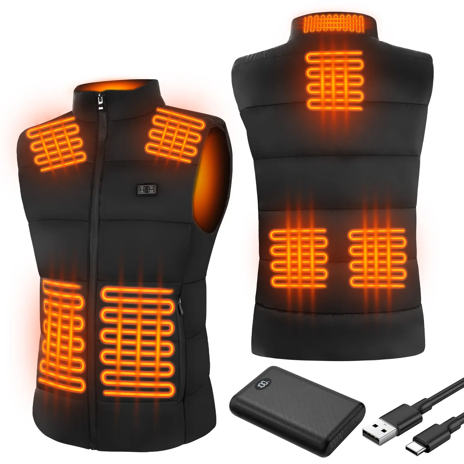 Men's Heated Jacket Vest, Waterproof Lightweight Gilet with 8 Heating Zones for Outdoor Wear, Includes 10,000 mAh, 5V/2A Mobile Battery, Tops, Sportswear, Vest Zipper, Drawstring, Water Resistant, Fitted