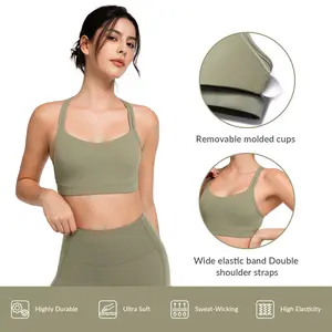 Yvette Shift Scoop Neckline Double Straps Padded Yoga Bra Women's Light Support Sports Bra Wirefree Design Four Way Knit Stretch Comfy Cozy Feel with Removable Pads & Wide Elastic Band - Low Impact Activity
