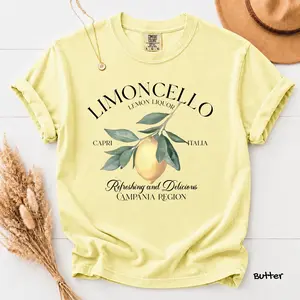 Comfort colors Limoncello Tee, Refreshing Lemon Graphic T-Shirt, Italian Summer Shirt, Citrus Fruit Tee, Amalfi Coast Vacation Aesthetic Unisex Top, Women's T-Shirt, Womenswear's Top