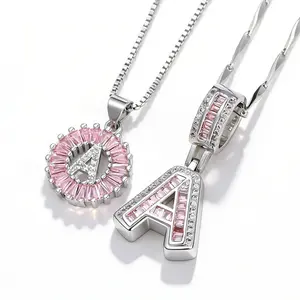 FAITHOPIA 2 Pack Initial Pendant Necklaces  Women, Pink Cubic Zirconia Alphabet Necklace Set, A-Z Letter Charm Jewelry, Dainty Layered Necklaces, Fashion Gift  Birthday, Party, Everyday Wear for