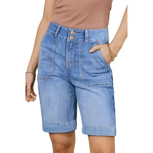 Sidefeel Women's Bermuda Shorts High-Waisted Summer Denim with Pockets