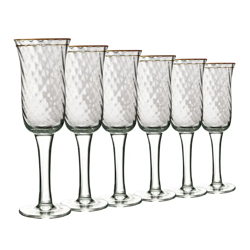 12/48pcs Champagne Glass Cups in Silver, Gold Rim, Champagne Flutes - 6 Oz Classic Champagne Glasses Elegant Toasting Flutes, Long Stem Champagne Fltutes,, Spirial Design/