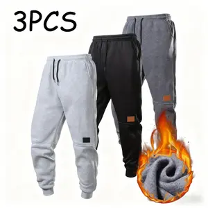 Men's 3-Pack Slim-Fit Stretch Waistband Jogger Pants Thick Casual Sports Trousers with Multiple Pockets No Zipper for Outdoor Activities & Everyday Wear