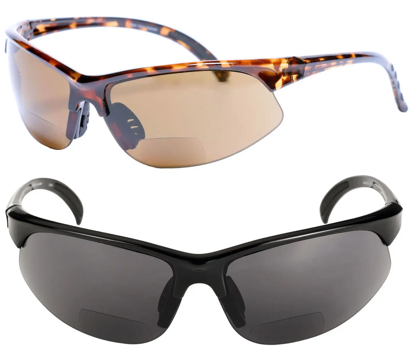 2 Pair of Lightweight Bifocal Sport Wrap Reading Sunglasses, Outdoor Sun Readers for Men and Women with UV400 Protection