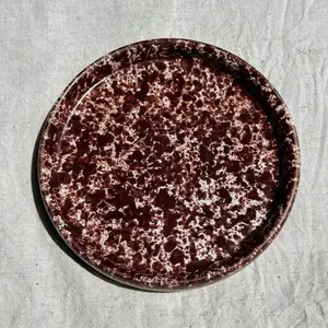 Helena Dessert Plate Boho Colourful Tableware Small Handmade Ceramic Dishwasher Safe Matte White with Burgundy Speckles Shaped 6" Diameter