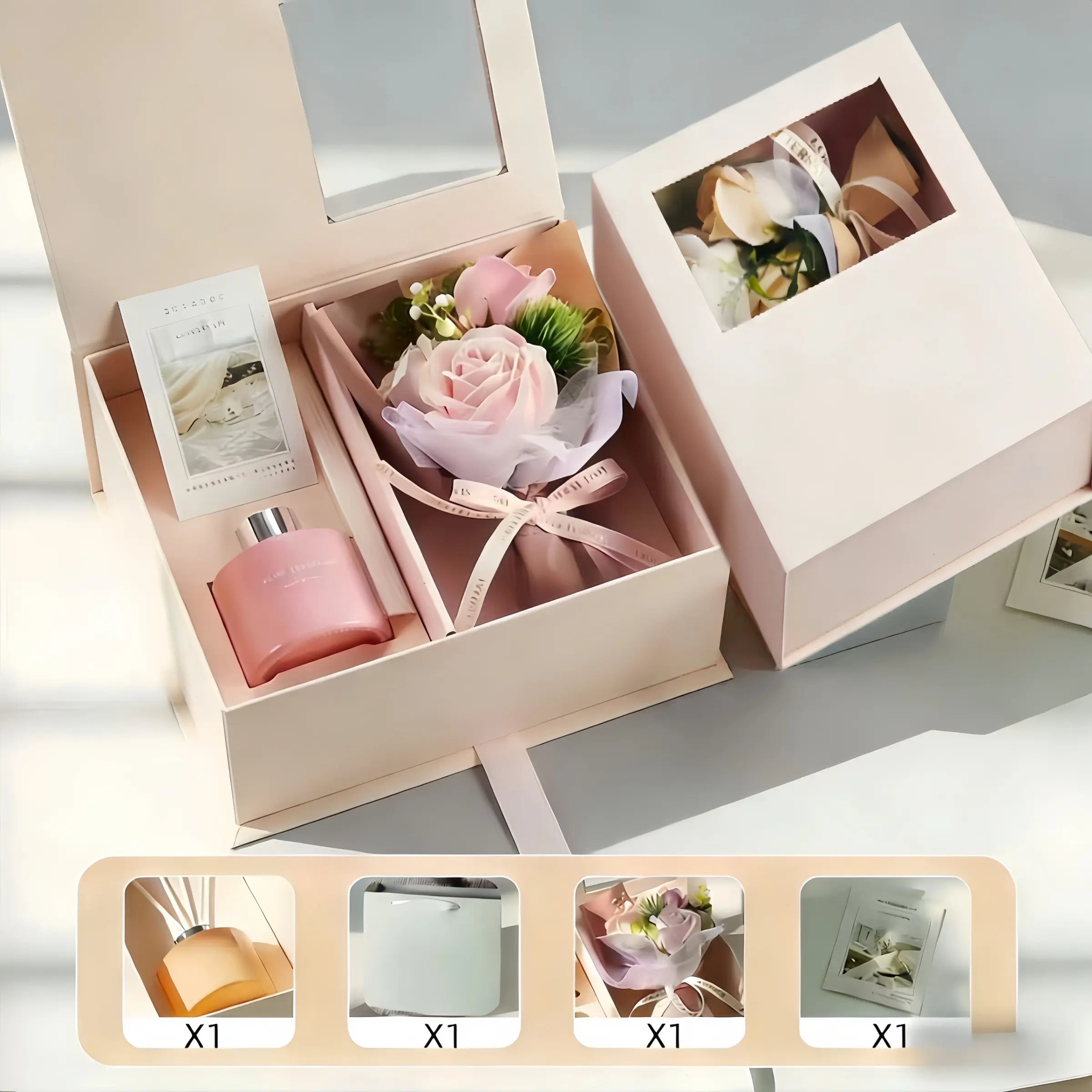 Women's Birthday Gift Set, Unique Luxury Scented Candle Box, Artificial Flower Bouquet, Perfect for Mom, Sister, Wife, Best Friend, Colleague Valentines Day, Wedding Gift