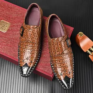 Men's casual pointed leather shoes, metal buckle one-pedal men's shoes, men's large-size high-end luxury dress shoes, suitable for weddings, business banquets, offices, work and leisure daily matching