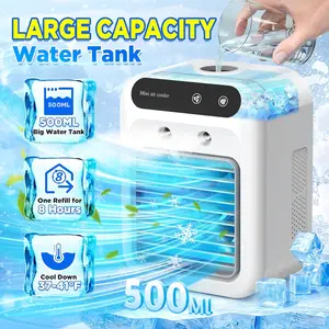 【FathersDayGift】Portable Air Conditioner 3-in-1 Fan with 2 Mist Speeds – Personal Evaporative Cooler for Bedroom, Office & Camping, 1800mAh Battery & 500ml Tank mini air cooler fan