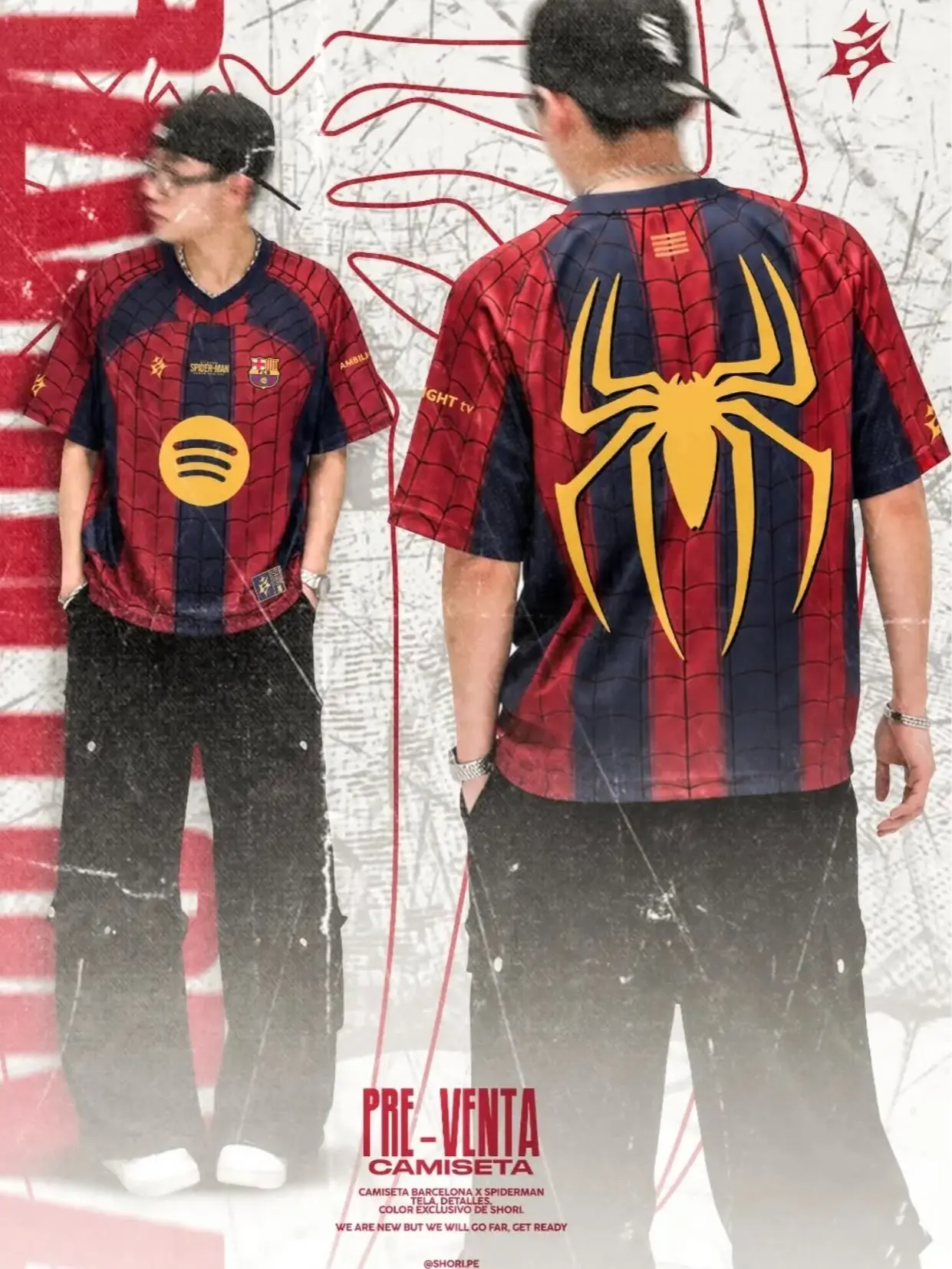 Red Navy Web Graphic Soccer Jersey, Superhero Inspired Football Fan Shirt, Oversized Short Sleeve Sportswear for Game Day & Streetwear