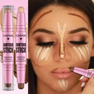 2 in 1 Highlighter Contour Stick, 2 Counts Natural Look Concealer Contouring Sticks, Multi-use Facial Makeup Products, Bronzer, Highlighting Stick