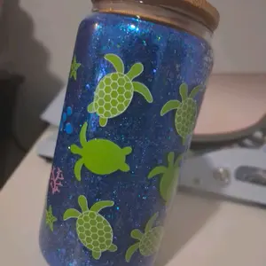 16oz Acrylic Snow Globe Tumblers with turtles Over Stimulated Decals Glittery Design Perfect for Coffee & Tea