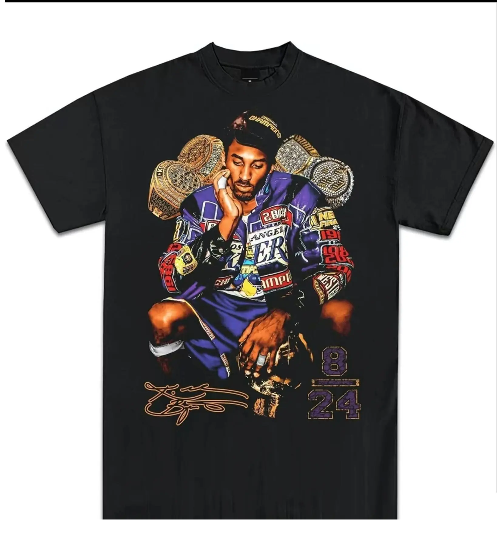 Kobe Bryant 5 Ring Black Graphic Print Men's T-Shirt Crew Neck Size S-5XL