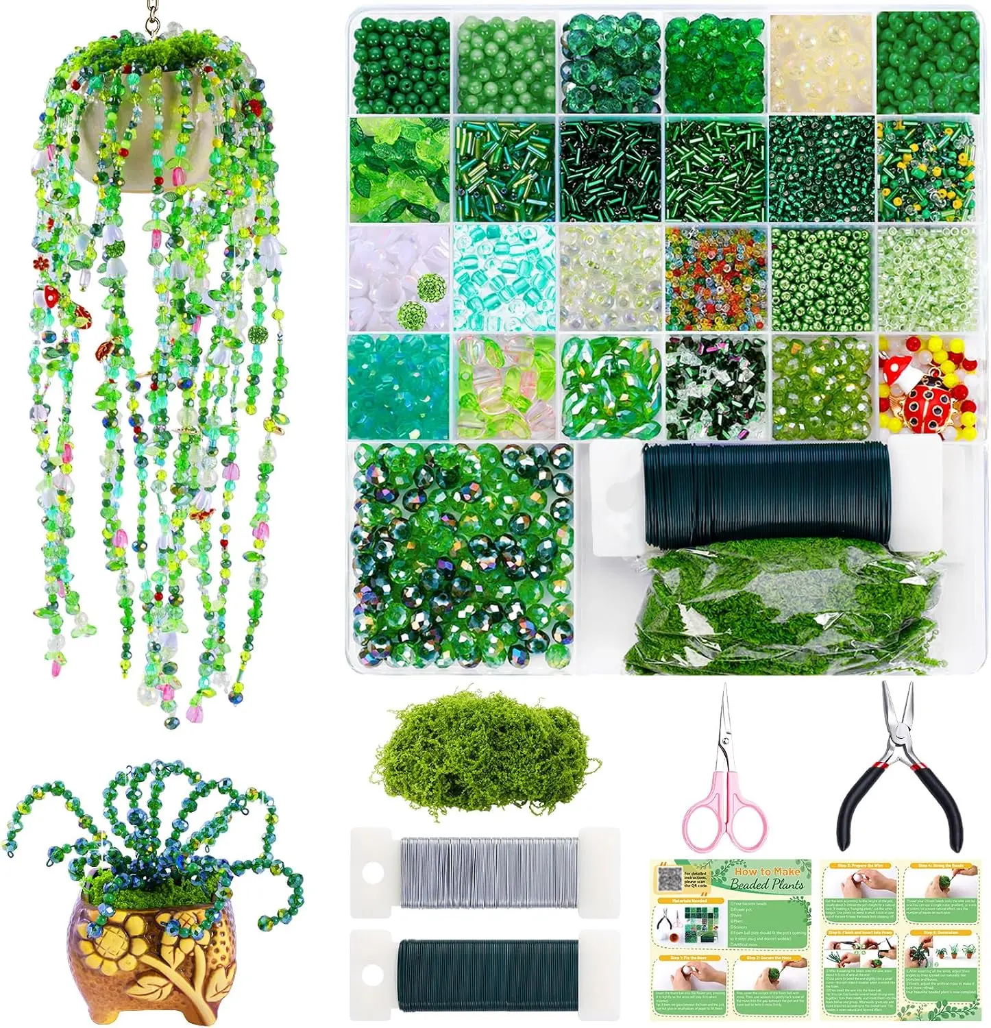 5422 Pcs Beaded Plant Kit,Glass Green Beads with Video Tutorials 5422 Pcs Beaded Plant Kit,Glass Green Beads with Video Tutorials