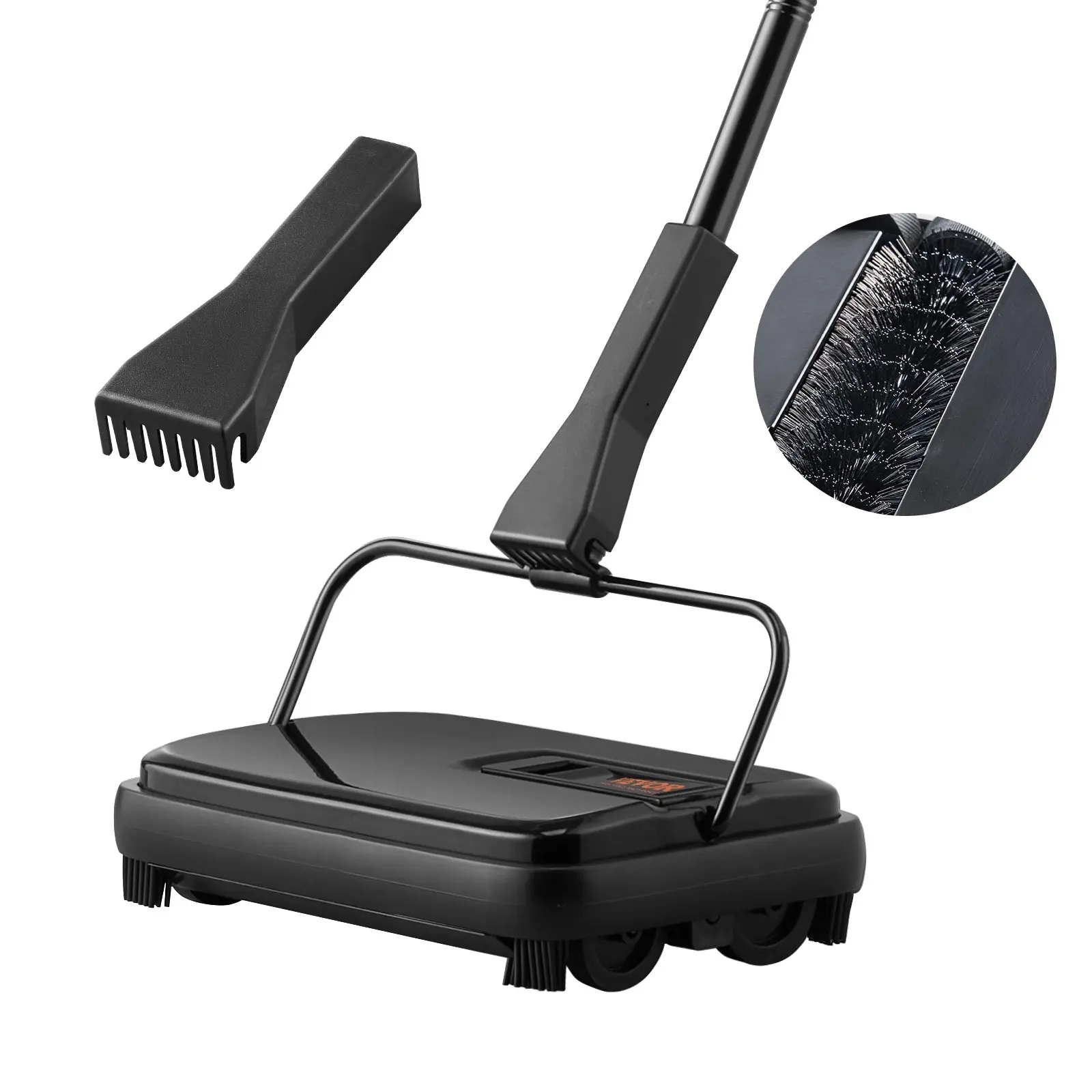 【Summerfinds】Manual Push Carbon Steel Carpet Sweeper FD-13 - Swivel Head, 7.87 in Sweeping Path, 300ml Dustbin, Cleaning Comb, 0.18 lbs, ABS Construction - Cordless Pet Hair & Dust Cleaner for Home Office Hardwood/Laminate Floors