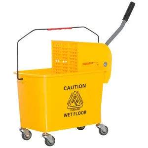 Yellow Mopping Bucket with Efficient Side Press Wringer Anti Slip Quick Dry Floor for Living Room Bedroom Office Daily Chores Assembly Required