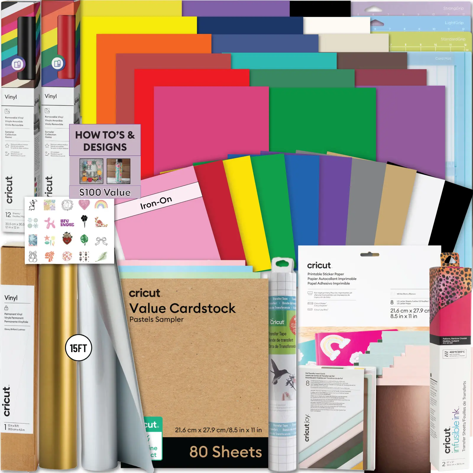 Cricut Ultimate All-in-One Materials & Accessories Bundle for Cricut Maker & Explore Machines- 120+ Piece Craft Supply Kit with Vinyl, HTV, Infusible Ink, Sticker Paper, Pens, Cards & DIY Project Materials