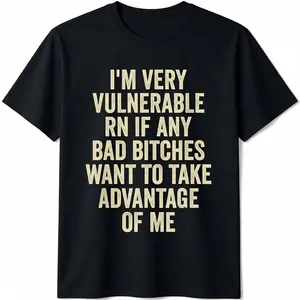 Men's 100% Cotton Short-Sleeve Round Neck Graphic T-Shirt - Vintage Distressed Casual Streetwear Top with Vulnerable Bad Bitches Design, Mens Casual T-Shirts Fashion Clothing, Shortsleeve