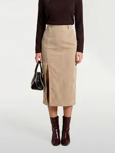 Women's High-Waisted Split Thigh Midi Skirt, Straight Leg Slimming Fit Pencil Skirt, Office Daily Wear, Versatility and Style