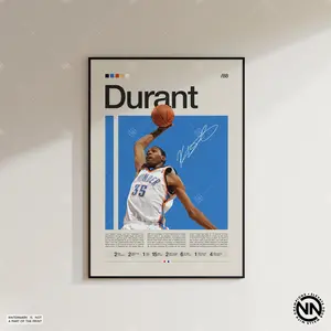 [Sport Decor - Sale Up To 40%] [Unframe] Kevin Durant Basketball Poster, Oklahoma City Basketball Wall Art, Mid Century Modern Sports Decor, Professional Athlete Portrait, Basketball Fan Gift