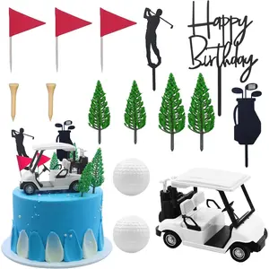Golf cake decorations golf birthday cake toppers mini golf cart toy golf theme cake decorations with cart flag golf ball green tree for golf theme party supplies