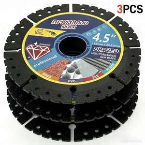 3PCS 4.5" Multi-functional Diamond TileCutting Blades - Ultra-Thin Dry Cutting Dics forMarble, Tile, Ceramic, Metal - Angle Grinder SawBlades