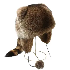 New Winter Faux Raccoon Fur Trapper Hat, Earflap Warm Hat with Fashion Tail, Parent-Child Cap for Men Women Kids