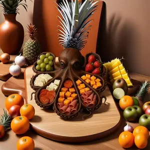 Christmas Octopus Snack Tray, Wooden Fruit & Nut Organizer, Creative Beach Theme Serving Plate Containers for Home Kitchen Use