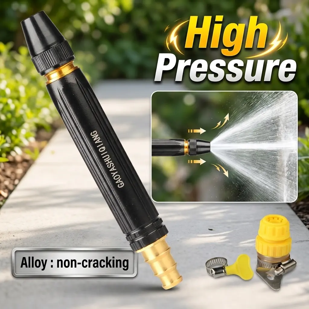 Heavy Duty Alloy Water Nozzle, High Pressure Hose Nozzle Sprayer (Non-Cracking), Adjustable Metal Spray Nozzle with Connectors for Car Wash, Garden & Outdoor Cleaning