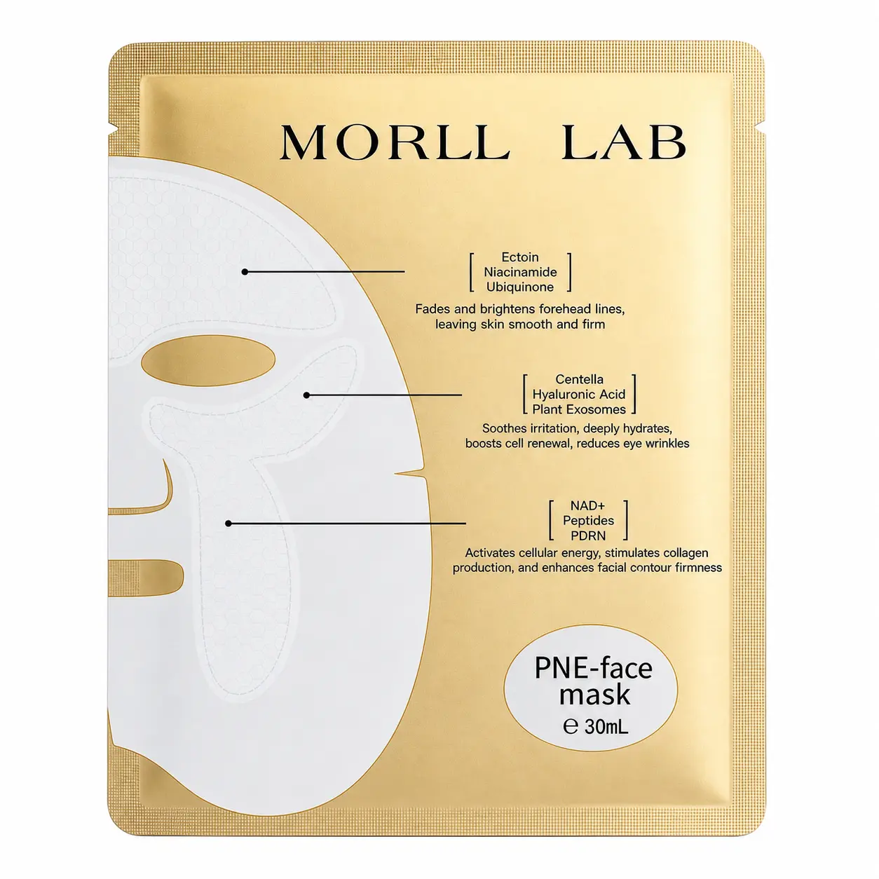 MORLL LAB PNE Face Mask Made in Japan, NMN Niacinamide Peptide Black Facial Sheet Mask, Anti-Aging Brightening Hydrating Repair Face Mask