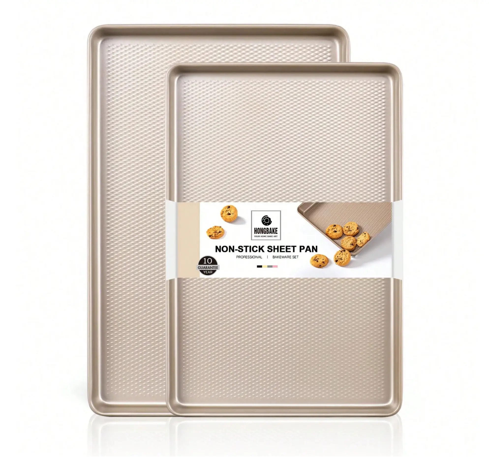 HONGBAKE Baking Sheet Pan Set of 3, Cookie Sheets for Oven, Nonstick Half/Quarter/Jelly Roll Pans with Diamond Texture Pattern, 0.8mm Thick Heavy Duty Cookie Tray