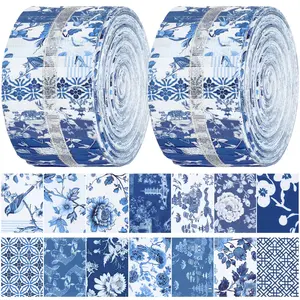 Christmas Quilting Fabric Roll Precut Fabric Squares Jelly Patchwork Snowflake Reindeer Poinsettia Strips Materials for Winter Xmas Craft Sewing Panels DIY