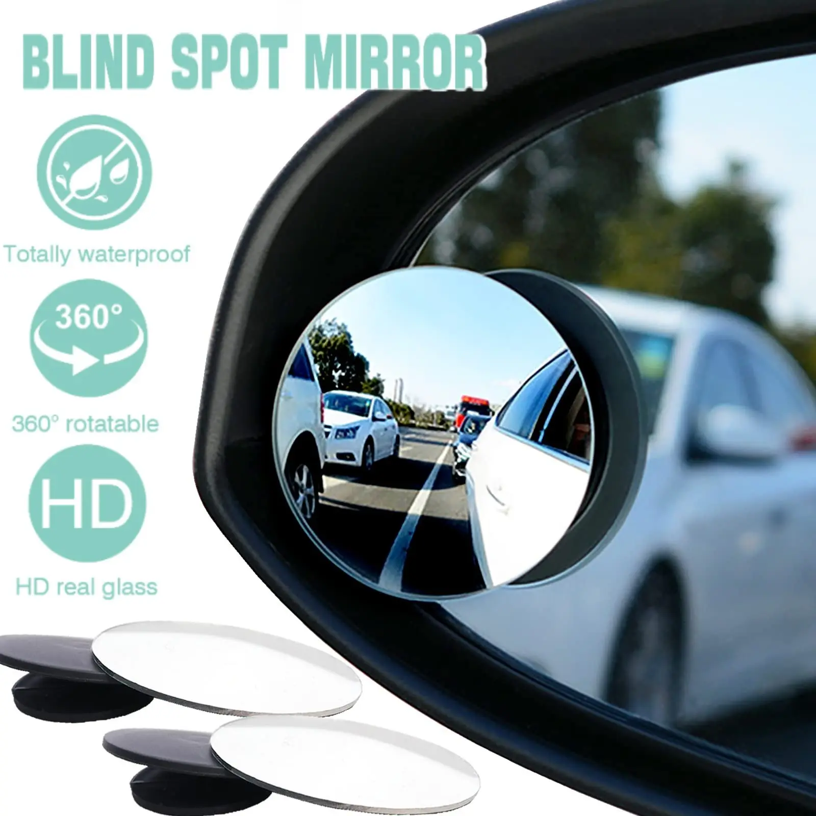 2pcs Car Blind Spot Safety Mirror, 360° Adjustable HD Glass Round Convex Mirror - Wide Angle Rear View for Driving Safety, Universal Fit for Cars, SUVs, Trucks, Vans