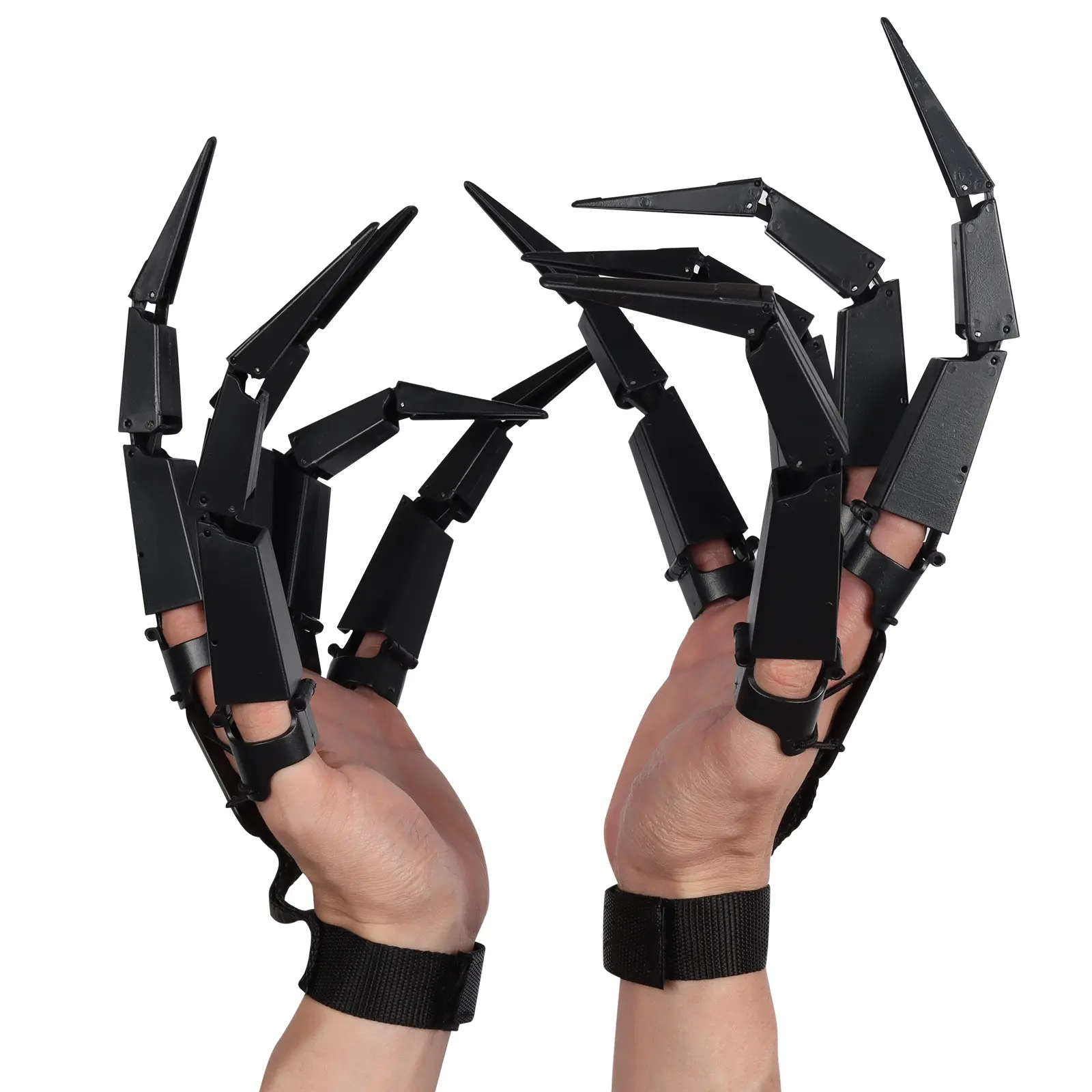 Unisex 1-Pair Black Halloween Articulated Plastic Finger Puppets - Flexible Joints, Realistic Scary Skeleton Bone Claws, Holiday Party Costume Prop, Finger Gloves, Indoor Decorations, Festive Accessories