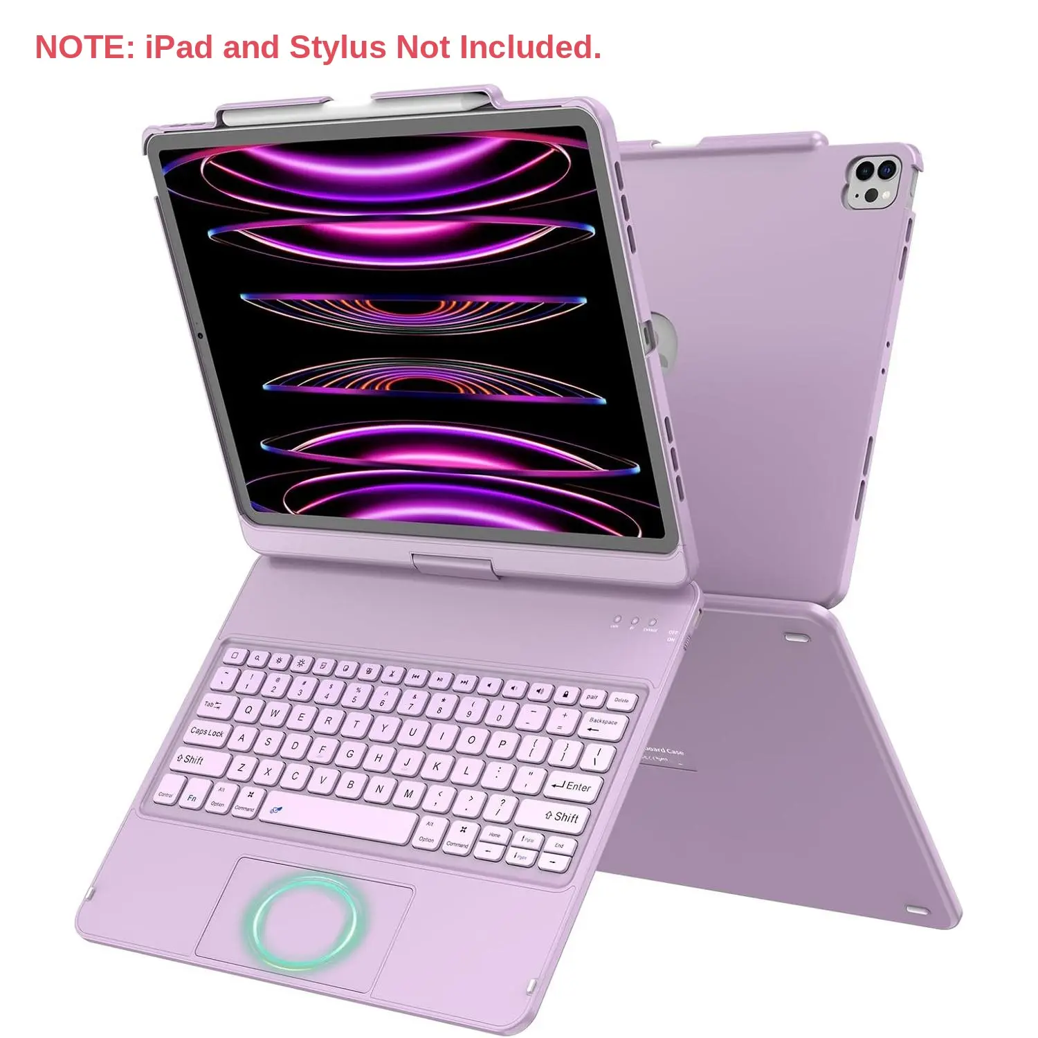 Touch for iPad Keyboard Case Air 13 (M3 2025 / M2 2024) &12.9 iPad Pro (6th,5th,4th,3rd Gen),360° Rotatable Protective Cover Multi-Touch Trackpad Keyboard Case with Pencil Holder - Light Purple, Ambidextrous, Work