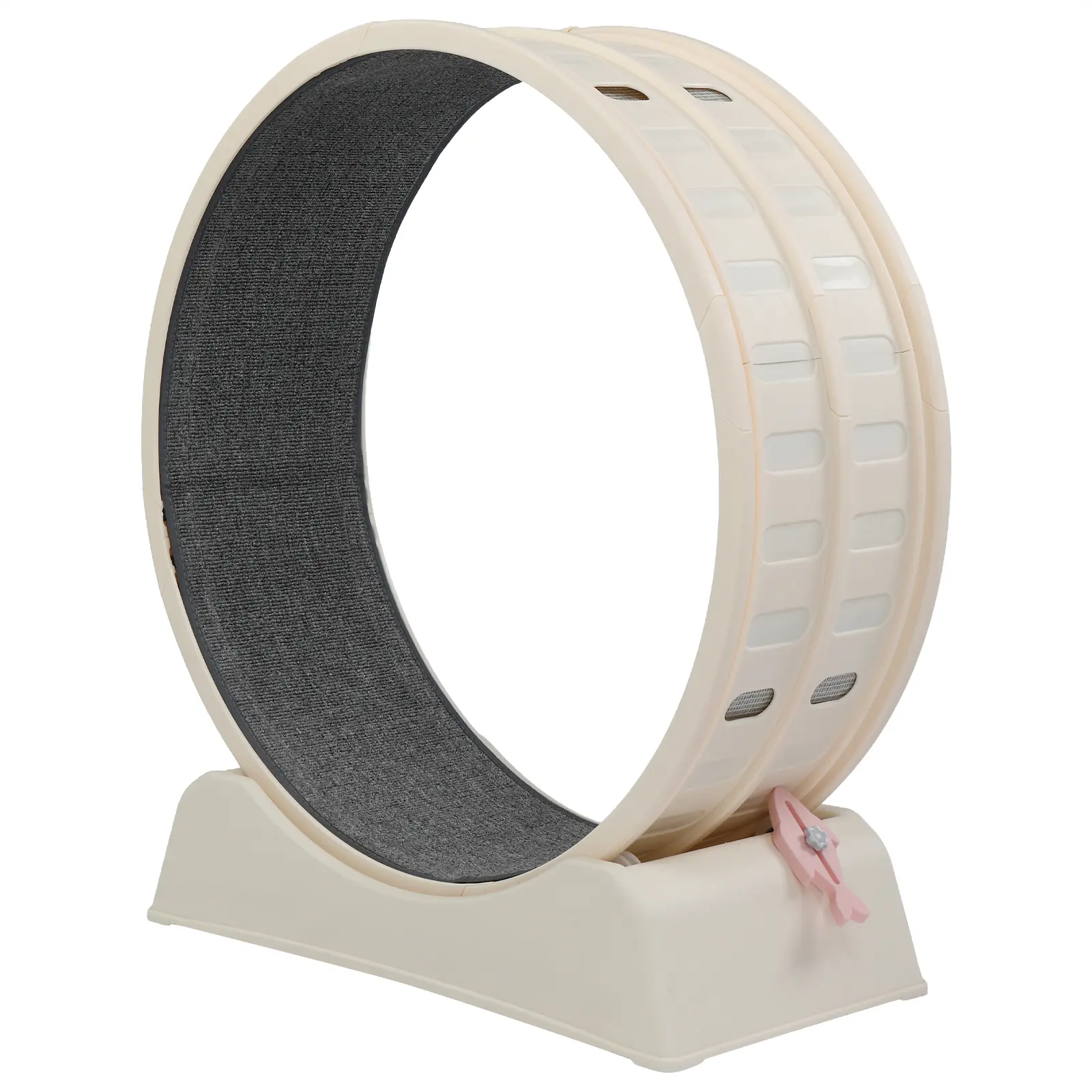 Cat Treadmill, 80*34*86CM Off-White PP Plastic Track Connector Assembly with Circular Shape, Gray Carpet, Easy Clean Design, 15kg Capacity, Includes 1 Cat Teaser Stick for Energy Burn
