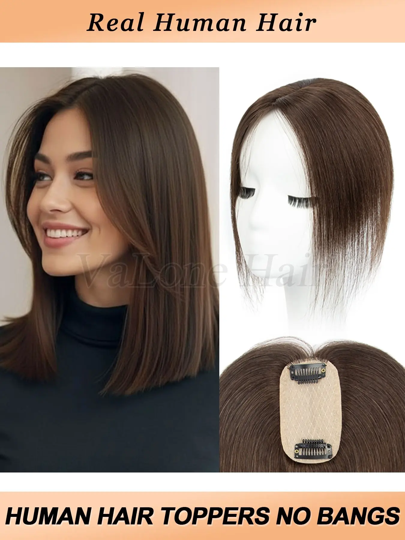 Human Hair Straight Toppers Extensions, Natural Straight Hairpiece, without bang for Women Hide Bald Spots or White Hair, Increase hair volume, 5x9cm Base Breathable Mesh, Easy to wear, suitable for daily or various occasions, Natural Looking Hair