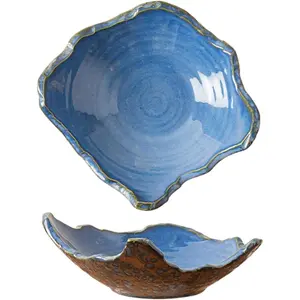 8" Small Ceramic Decorative Bowl 1 Pice - Irregular Rim Reactive  Candy Bowl, Berry Bowl, Entryway Catchall,  Style Fruit Dish for Tabletop or  Decor (Blue)